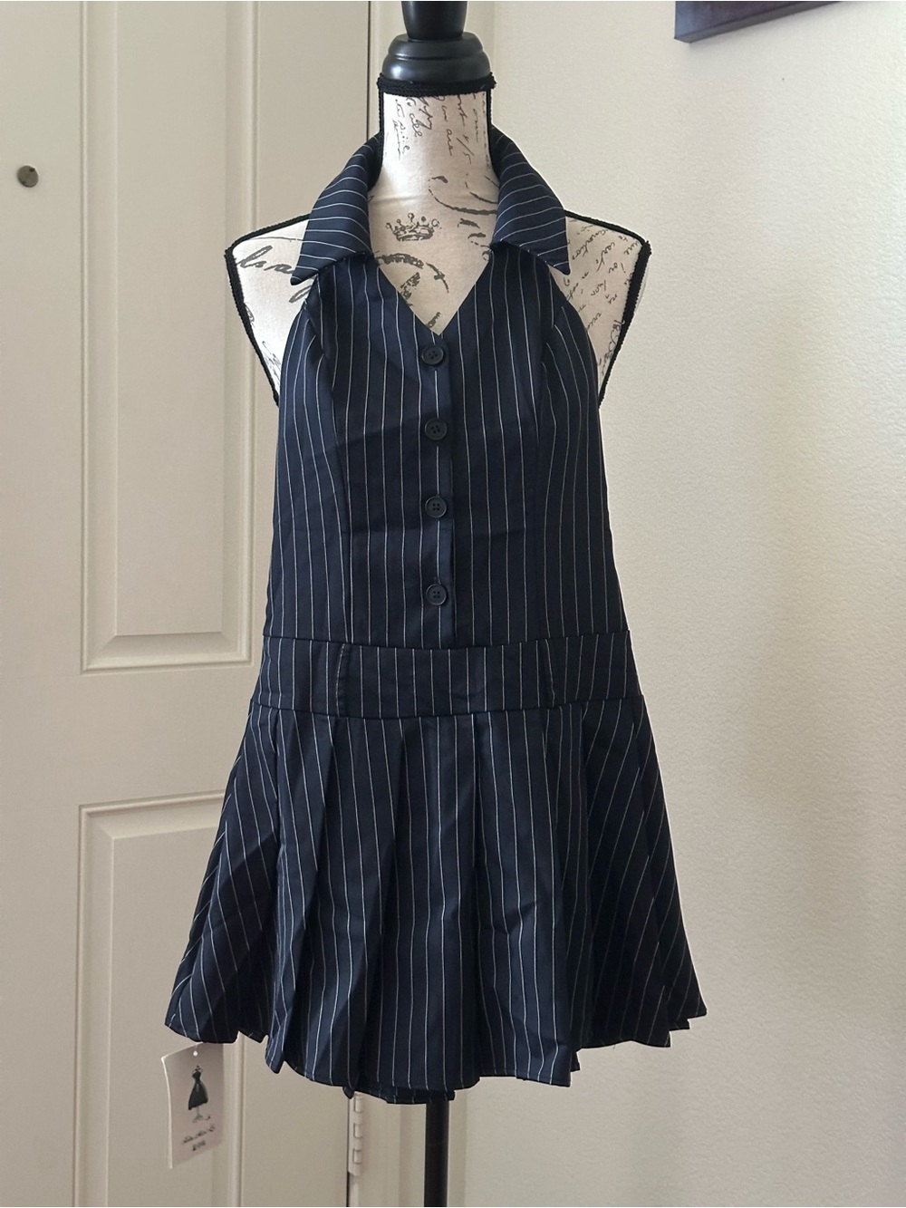 halterneck stripe mini dress